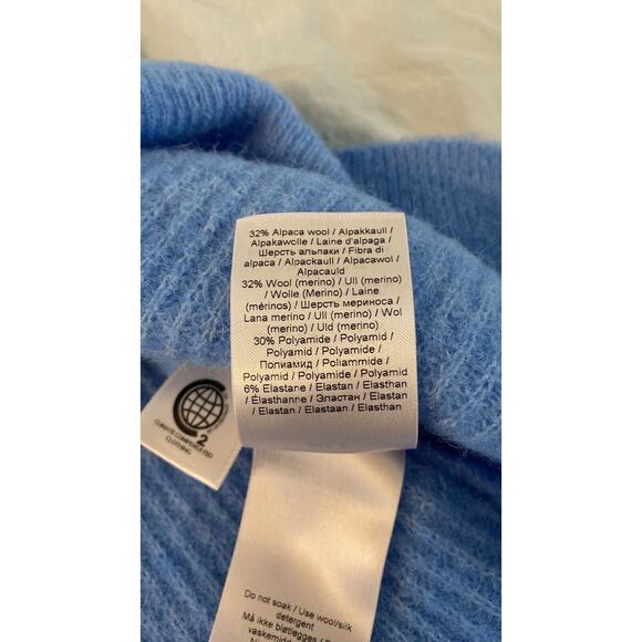 Ganni Callahan Alpaca and Wool Ribbed Knit Hooded Blue Pullover Sweater - Picture 6 of 9